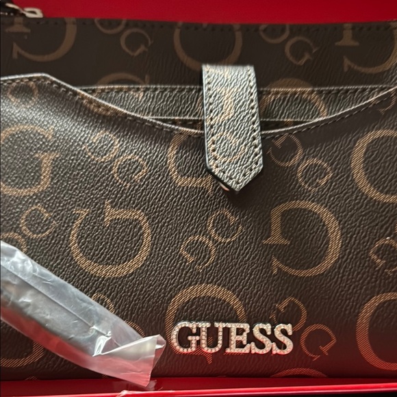 GUESS Logo Wristlet in Brown and Silver - Picture 4 of 4